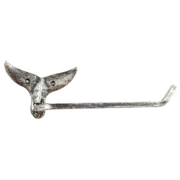 Rustic Silver Cast Iron Whale Tail Toilet Paper Holder 11"