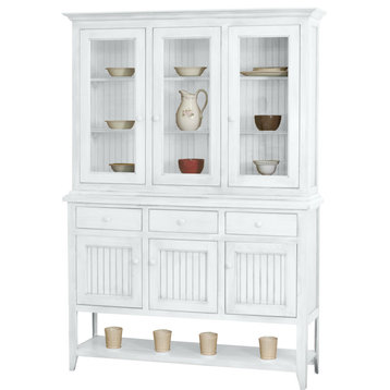 Coastal Dining Hutch and Buffet China Cabinet, Bright White
