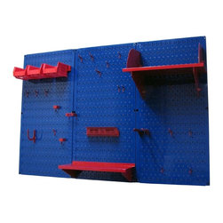 Blue Pegboard with Red Peg-Board Accessories by Wall Control Storage Systems - Garage And Tool Storage
