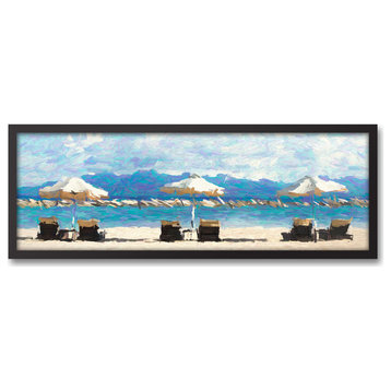 Row of Beach Chairs 36x12 Black Framed Canvas