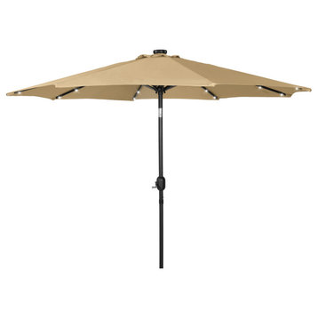 WestinTrends 9Ft Outdoor Patio Solar Powered LED Light Market Table Umbrella, Beige