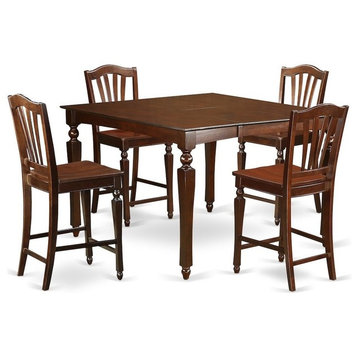 5-Piece Pub Height Set, Square Counter Height Table And 4 Kitchen Counter Chairs