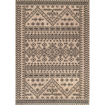 Transitional Diamond Tribal Outdoor Area Rug, Blue, Brown, 6'3"x9'