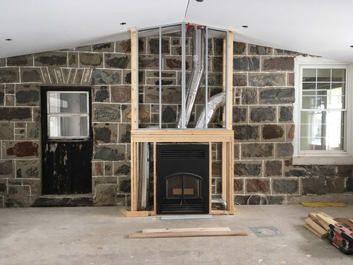 Wood Fireplace Surround Against Existing Stone Wall Wood Fireplace Surround Against Existing Stone Wall