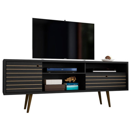 Manhattan Comfort Liberty Mid-Century TV Stand 4 Shelves 1 Drawer, Black