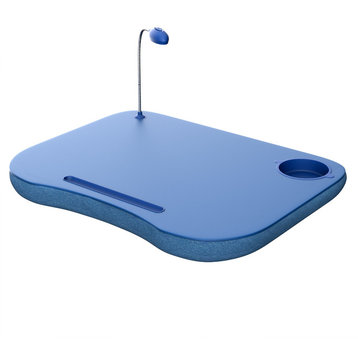 Portable Laptop Lap Desk With Foam Filled Fleece Cushion, Blue, LED Light