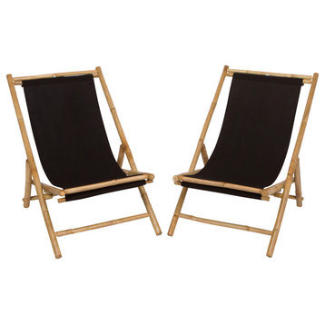 Folding Bamboo Relax Sling Chair - Set of 2, Black