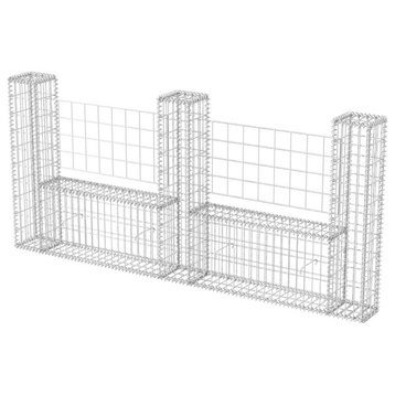 vidaXL Gabion Basket U-Shape Steel 94.5" Garden Barrier Wire Fence Wall Box
