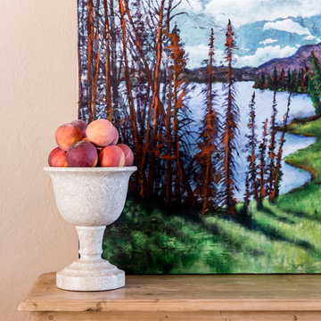 Buffet with Uintas Mountains art by Sabrina Squires
