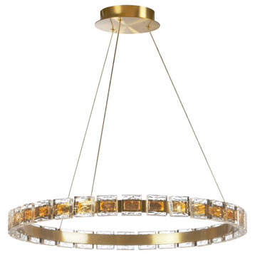 Camila Chandelier, 28W LED, Aged Brass With Crystal Glass