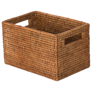 La Jolla Rattan Shelf Basket With Handles, Small, Honey Brown