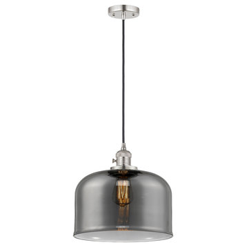 Bell Mini Pendant With Switch, Polished Nickel, Plated Smoke