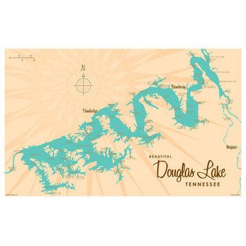 Lakebound Douglas Lake Tennessee Map Art Print, 24"x36"