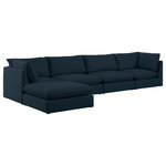 Meridian Furniture - Mackenzie Linen Textured Fabric 5-Piece Modular L-Shaped Sectional, Navy - Mix and match the pieces from the Mackenzie series to create a beautiful seating group that's perfect for the whole gang. These exceptionally crafted sofas, sectionals, and other components are meant to be put together into an infinite number of configurations based on your particular needs and space requirements. Each is upholstered from top to bottom in soft durable linen textured in your choice of colors. Attach the pieces of your choice easily thanks to the included attachment latches.