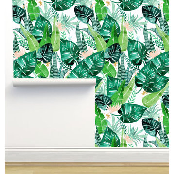 Jungle Tropical White Wallpaper, Sample 12"x8"