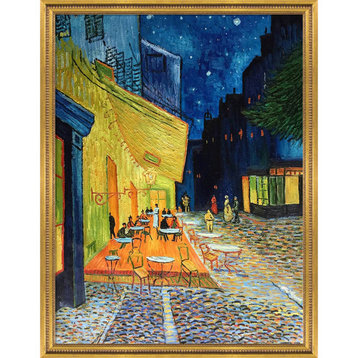Cafe Terrace at Night With Frame, Gold, 41"x53"