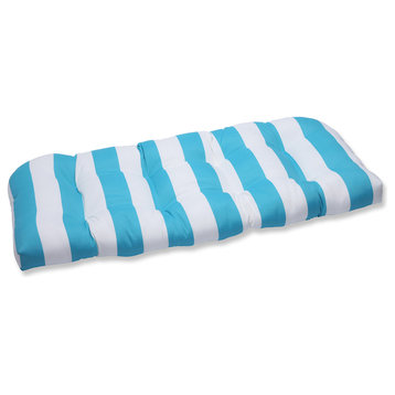 Cabana Stripe Turquoise Wicker Loveseat Cushion
