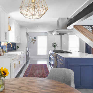 Navy Blue Hexagon Tile and Kitchen Island