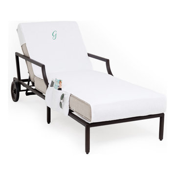 Personalized Standard Chaise Lounge Cover With Side Pockets, White, G