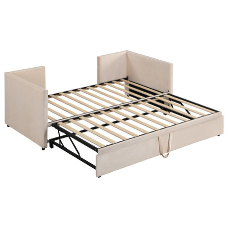 Gewnee Twin Size Upholstered daybed with Pop Up Trundle in Beige
