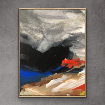 "Cloudy" 60x40 IN blue white abstract Art Large Modern Painting MADE TO ORDER