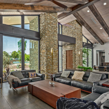 Open Living Room With 22 Foot Ceilings