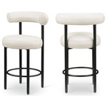 Meridian Furniture - Bordeaux Upholstered Stool, Cream, Vegan Leather, Matte Black, Set of 2 - Home bar guests (or family and friends gathered round the kitchen counter) never want to leave when you seat them in this Bordeaux cream vegan leather counter stool. Designed as an instant draw for the eye, this counter stool has a curvy back to provide support whether you're serving snacks or drinks. The upholstery is soft cream vegan leather, so you have minimal worries about maintenance and upkeep. An iron metal frame with a black matte finish gives a contemporary look to this handsome stool.