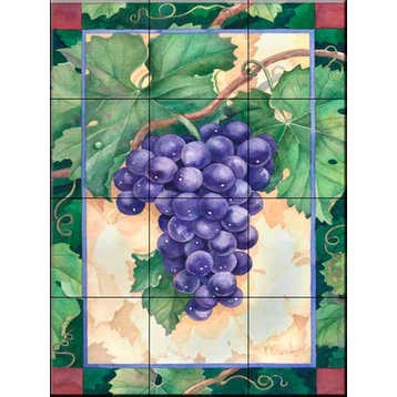 Tile Mural, Cabernet Grapes 1 by Paul Brent