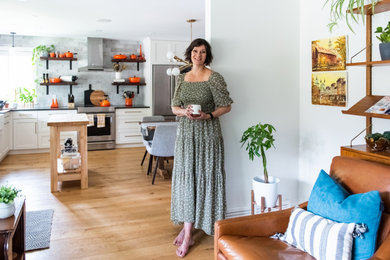 Inspiration for a mid-sized mid-century modern open concept living room remodel in Calgary