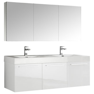 Fresca Vista 60" White Double Sink Modern Bathroom Vanity With Medicine Cabinet