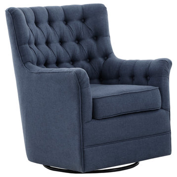 Madison Park Mathis Tufted Swivel Lounge Chair, Blue