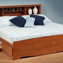Prepac Monterey King Platform Storage Bed with Bookcase Headboard in Cherry - Platform Beds