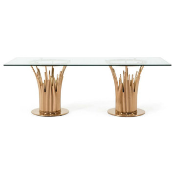 Mira Modern Glass and Rosegold Dining Table
