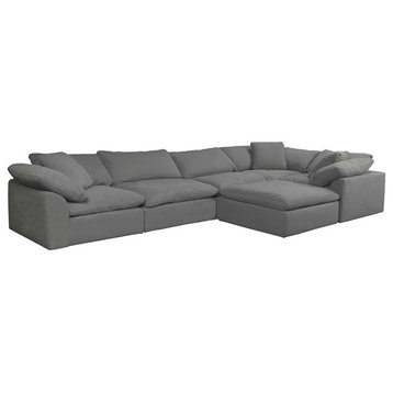Sunset Trading Puff 6-Piece L-Shaped Fabric Slipcover Sectional in Gray