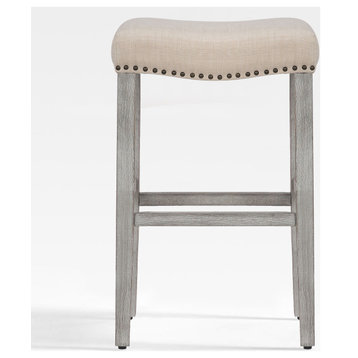 WestinTrends 29" Upholstered Backless Saddle Seat Bar Height Stool, Beige