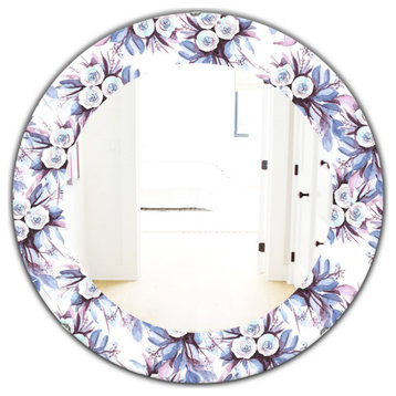 Designart Purple Bloom 1 Traditional Frameless Oval Or Round Bathroom Mirror, 32