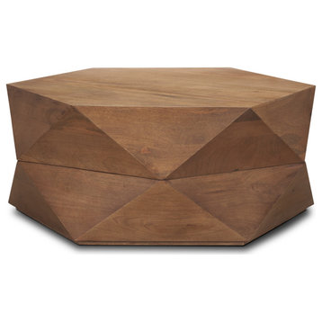 Arreto Hexagonal Hinged Solid Wood Top and Base Coffee Table
