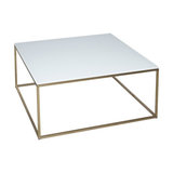 Kensal White Square Coffee Table, Brass Base