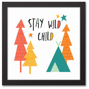 Stay Wild Child Bright Tones Design 12x12 Black Framed Canvas