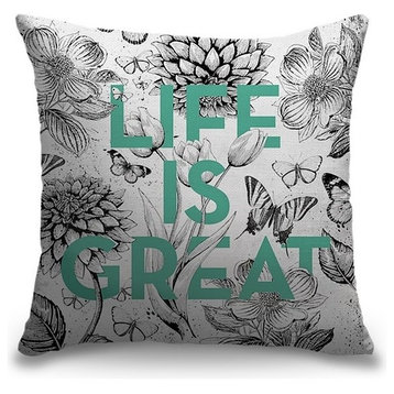"Vintage Illustration Inspiration - Life is Great" Outdoor Pillow 16"x16"