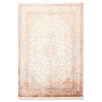 6'x9' Ivory Rose Color Hand Knotted Persian Oriental Area Rug