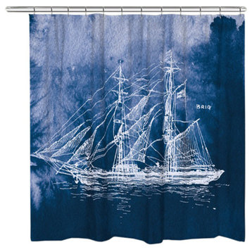 Laural Home Indigo Sailing Ship Shower Curtain