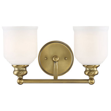 Melrose 2 Light Bathroom Vanity Light, 2, Warm Brass