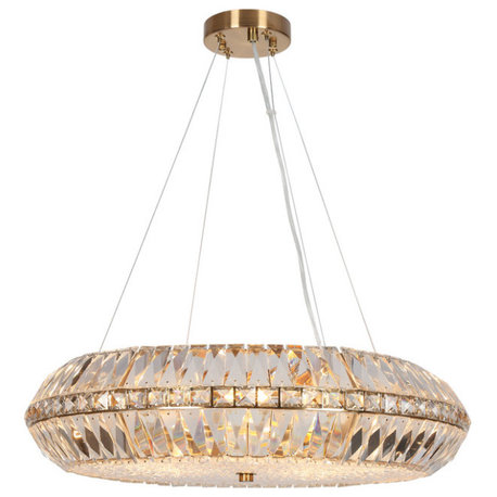 LNC Peathlitberry 10-Light Gold Cystal Drum Chandelier, Modern Design, 24"