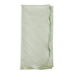 Britten Couture Home - Seersucker Gingham Napkins With Lettuce Edge, Set of 4, Lime-White - Napkins