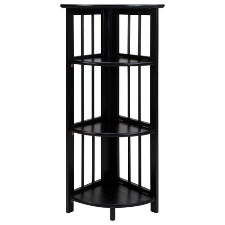 3-Shelf Corner Folding Bookcase, Black