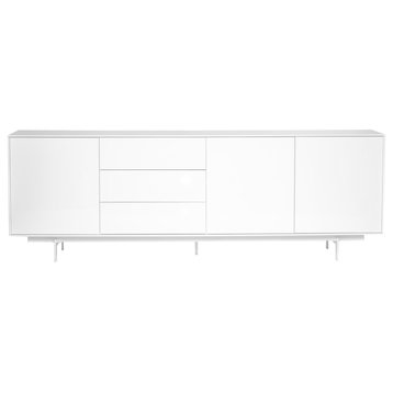 Birmingham 84" Sideboard, High Gloss White Lacquer With White Steel Base