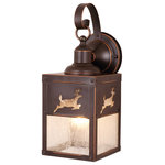 Vaxcel - Bryce 5" Deer Outdoor Wall Light Burnished Bronze - Evoking the spirit of the wilderness, this rustic themed light is clad in a burnished bronze finish and features silhouetted deer imagery atop glowing white tiffany style glass. The classic form of this lamp makes it a great choice for a vacation lodge, cabin or a suburban home - it will complement a variety of home styles: anywhere you want to bring an element of nature. Medium screw base lamping provides maximum light output, and flexibility in bulb choice.