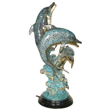 Three Dolphins 73" Bronze Sculpture, Special Patina Finish