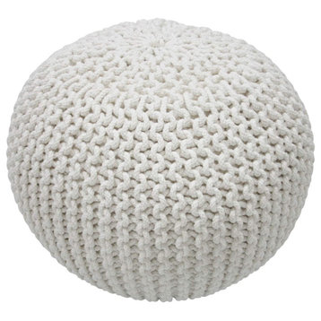 nuLOOM Knitted Cotton Ling Contemporary Pouf, White